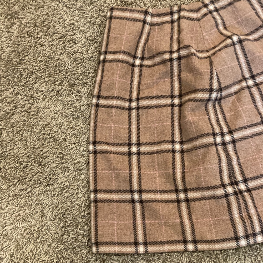 Ann Taylor Brown Plaid Sz 4 90% Wool Mini Collegiate Preppy Dark/Light Academia - Picture 4 of 12